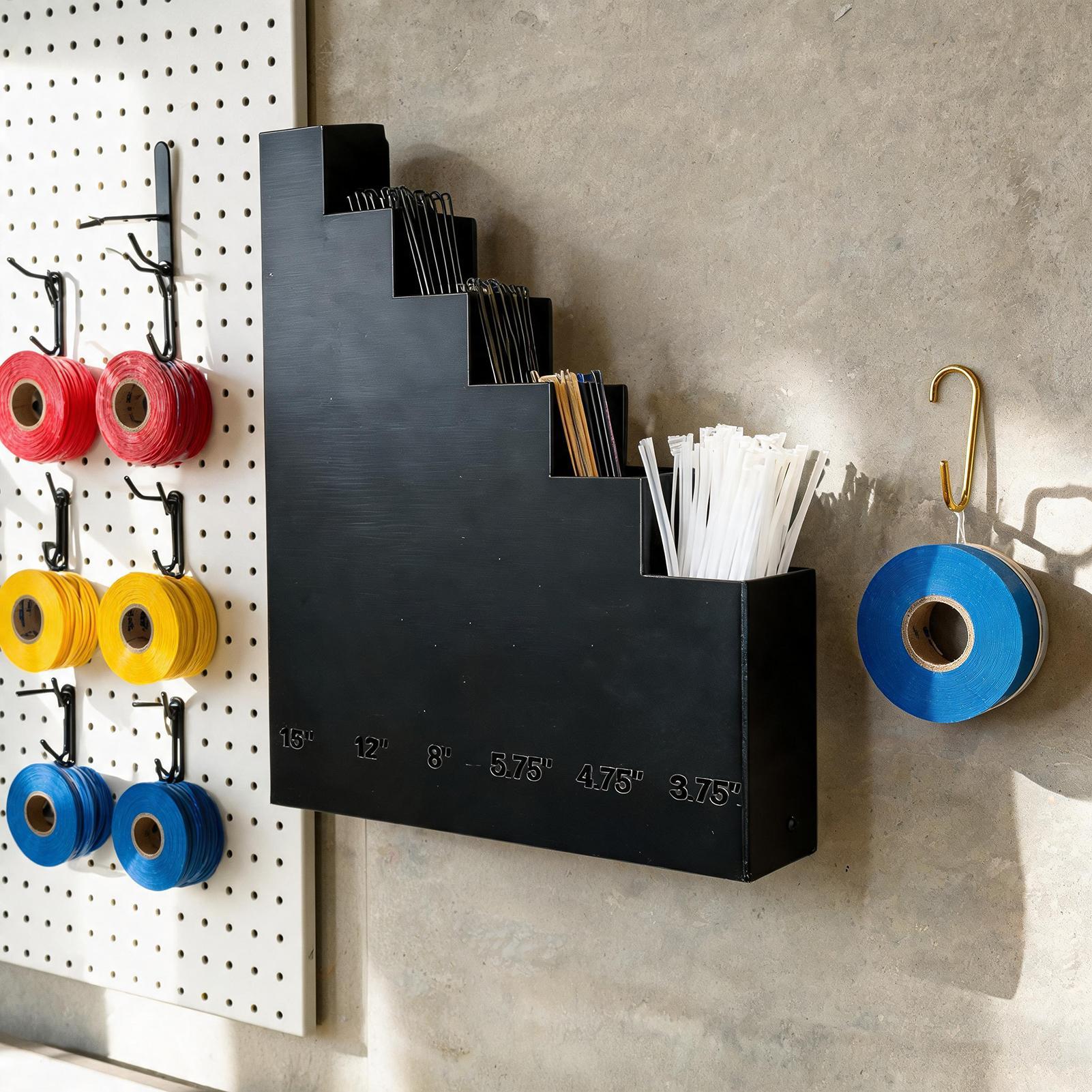 Tech Room Accessories - Kabelbinderhouder, robuust, ruimtebesparend wandrek, garage wandorganizer