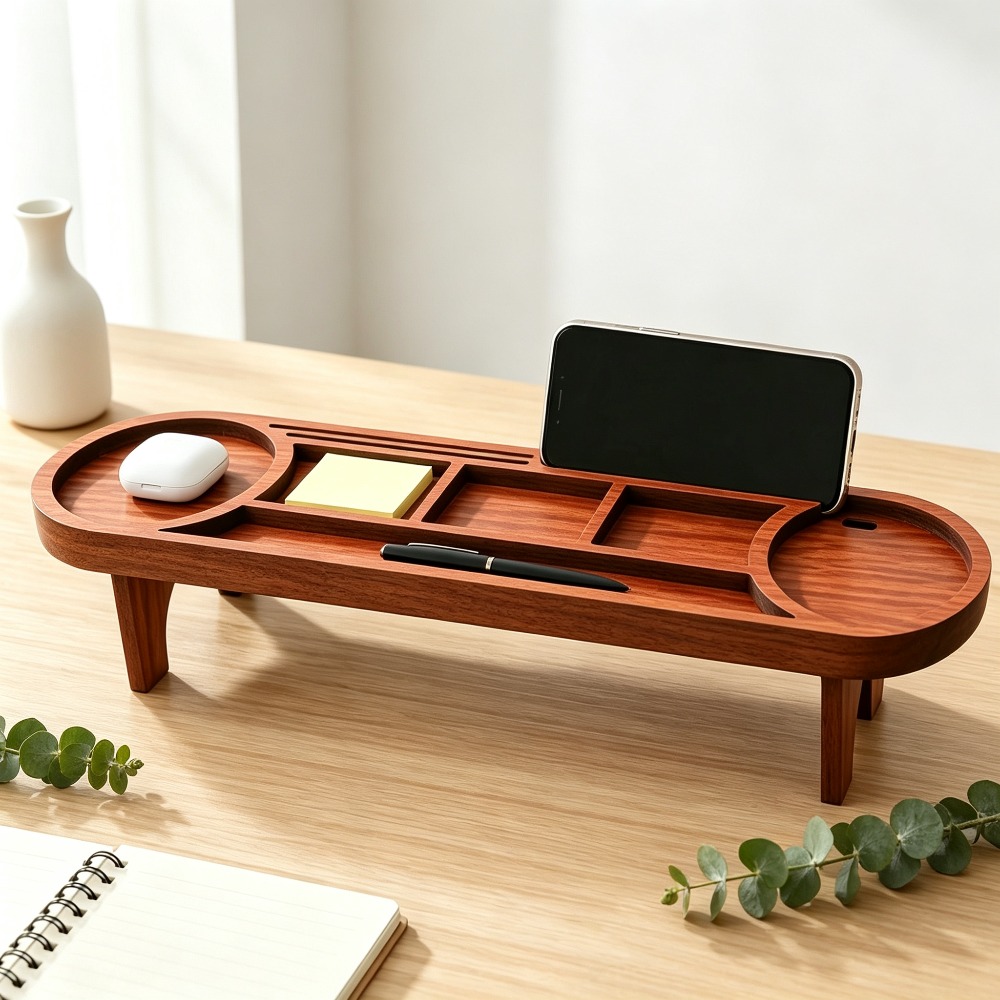 Tech Accessories For Office - Houten bureau-organizer met telefoonstandaard Multifunctioneel bureau-opbergrek