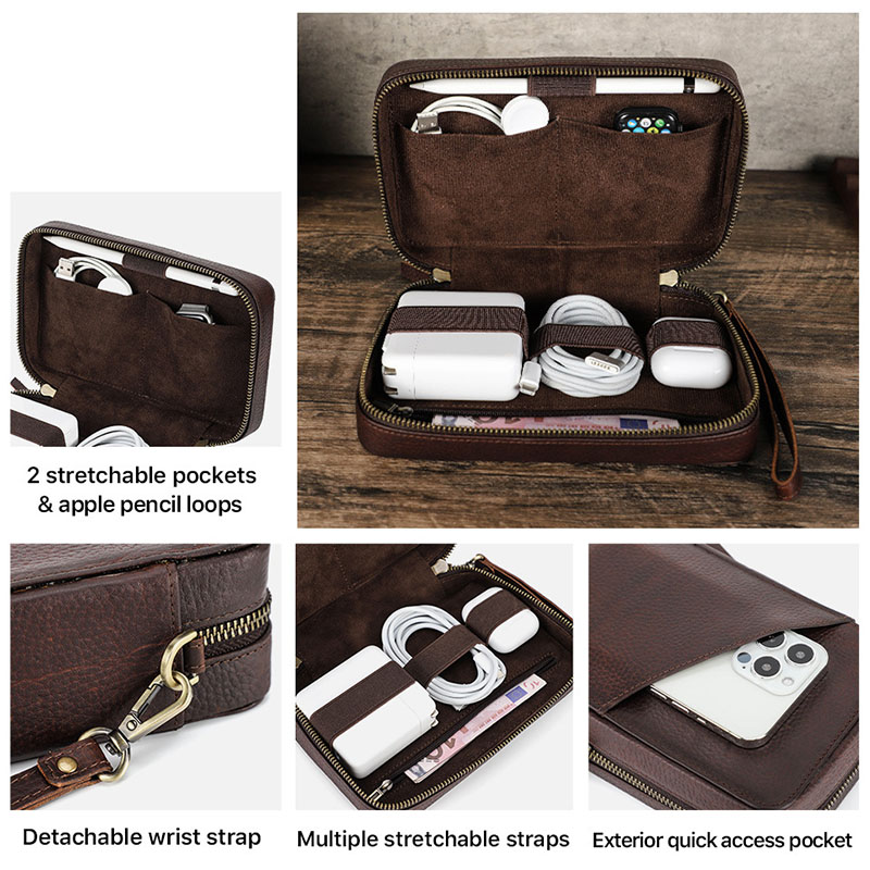 Vintage bruine, echte koeienhu - Tech Accessories Travel recensie en prijs
